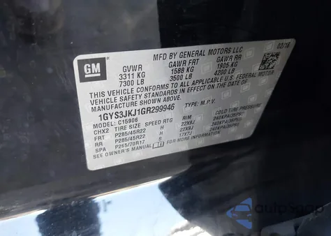 2016 Cadillac Escalade Esv Premium Collection из США, поврежденный, VIN 1GYS3JKJ1GR299946